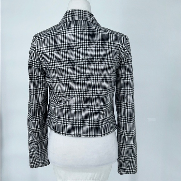 Miss Selfridge Women's Cropped Houndstooth Blazer BlackWhite Double Breasted Sz4 - Picture 7 of 12